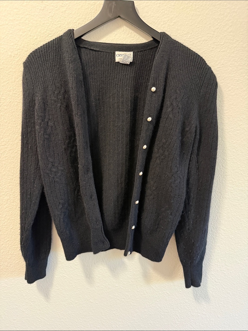 Black Vintage Lambswool and Angora Pearl Button Cardigan